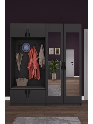Asra Trend Lüks Aynalı Portmanto Askılı Vestiyer %100 Mdf Çok Raflı Ayakkabılık Dolabı V02