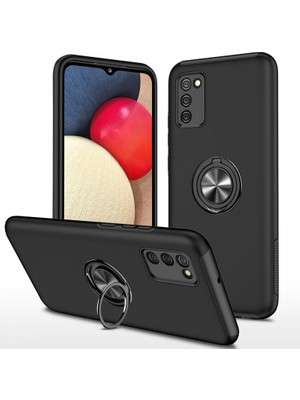 Galaxy A02S Kılıf Elit Yüzüklü Kapak - Siyah