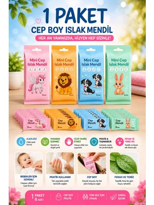 Anı Ofis Kırtasiye Mini Cep Islak Mendil 8'li Paket – Alkolsüz, Paraben İçermez, Çocuk ve Bebekler İçin Pratik Cep Boy Mendil