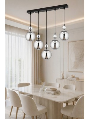 Esslight Nisan 5’li Sıralı Füme Camlı Modern Salon Mutfak Yatak Odası Avize