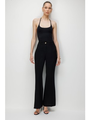 Moda İlgi Moda Ilgi Kadın Geniş Paça Yüksek Bel Pantolon 0116 Siyah