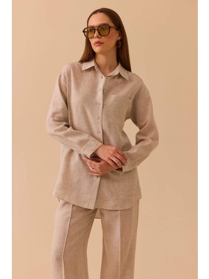 Seçil Kadın Oversize Kesim Gömlek 0036 Bej