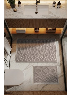 Cotto Home Sakura SK004A Doğal Pamuk 2'li Banyo Paspas Seti 60X100 60X50CM Kaymaz Taban Makinada Yıkanabilir
