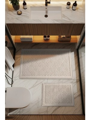 Cotto Home Sakura SK006A Doğal Pamuk 2'li Banyo Paspas Seti 60X100 60X50CM Kaymaz Taban Makinada Yıkanabilir