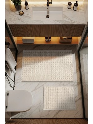 Cotto Home Sakura SK009A Doğal Pamuk 2'li Banyo Paspas Seti 60X100 60X50CM Kaymaz Taban Makinada Yıkanabilir