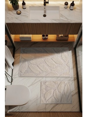 Cotto Home Sakura SK007A Doğal Pamuk 2'li Banyo Paspas Seti 60X100 60X50CM Kaymaz Taban Makinada Yıkanabilir