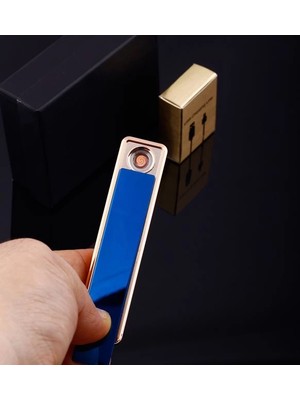 Epilons Şık Görünümlü USB Şarjlı Rezistanslı Ince Slim Metal Çakmak (Mavi)