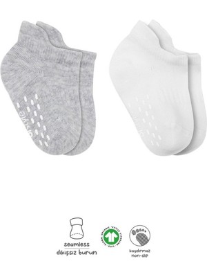 Nessi World 2'li Sneakers Kaymaz Basic Penye Çorap 20103 Gri Beyaz