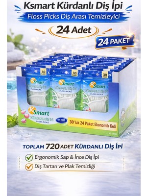 Bezos Ksmart Kürdanlı Diş Ipi 30 Adet Floss Picks Diş Arası Temizleyici 24 Paket
