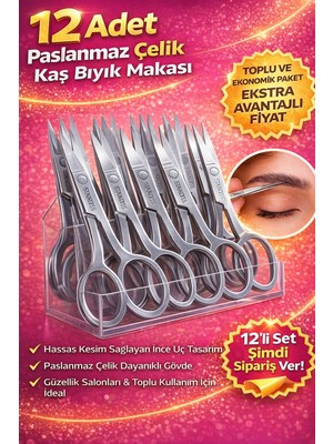 Bezos 12 Adet Paslanmaz Çelik Kaş Bıyık Makası Profesyonel Kaş Düzeltme Makası Hassas Uçlu Kaş Alma Makası