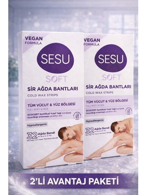 Bezos Sesu Soft Sir Ağda Bantları 32 Adet Vegan Formula Tüm Vücut ve Yüz Için Soğuk Ağda Bandı 2'li Paket