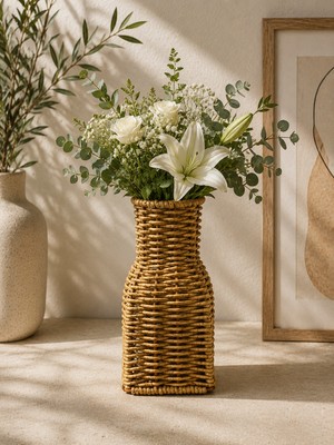 Yzhome Hasır Rattan Dekoratif Vazo Aksesuar Çiçek Vazosu 18*6cm