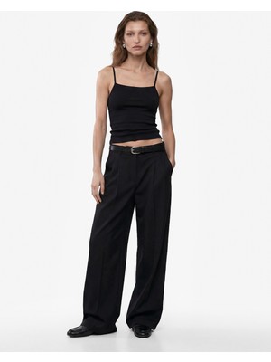 Koton Pamuklu Ribanalı Slim Fit Kare Yaka Ip Askılı Atlet Bluz