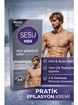 Bezos Sesu Men Tüy Dökücü Krem 200 ml Maxi Boy Erkekler Için Hızlı Etkili Depilasyon Kremi