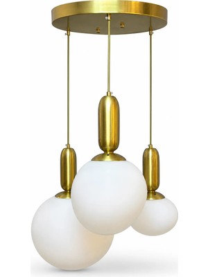 Mars Concept Gold 3'lü Cam Eggy Sarkıt Avize – Modern Eskitme Gold Salon Avizesi