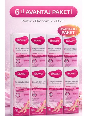 Bezos Biowet Pudralı Sir Ağda Bant Seti 41’li Hassas Ciltler Için Rosehip Vitamin E Epilasyon Seti 6 Paket