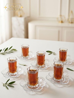Yzhome 6 Kişilik Cam Lotus Çiçek Model Çay Fincan Takımı Seti 120ML