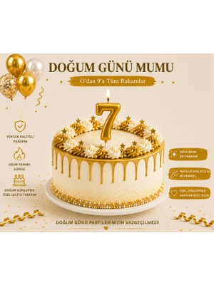 Parti Dükkanı Gold 7 Rakam Pasta Mumu 12 cm Doğum Günü Sayı Mumu