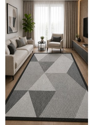 Norella Home Geometrik Desenli Kaymaz Taban Yıkanabilir Salon Mutfak Koridor Halısı Gri Modern Dekoratif Halı