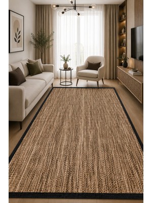 Norella Home Hasır Görünümlü Kaymaz Taban Yıkanabilir Salon Mutfak Balkon Halısı Bej Doğal Dokulu Dekoratif Halı