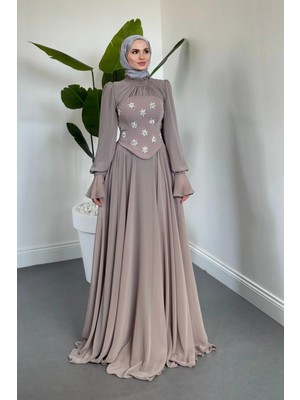 Merven Akyüz Lumiere Seyyar Korseli Şifon Abiye Vizon