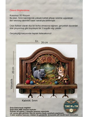 Time in a Tin Ormandaki Kediler Ahşap Duvar Askısı Anahtarlık - Dekoratif Duvar Anahtar Askısı