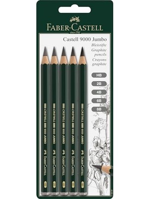 Larskas Faber-Castell Castell 9000 119200 Kurşun Kalem, Kauçuk Uçlu, Sertlik Derecesi Hb Jumbo Set Hb, 2b, 4b, 6b & 8b