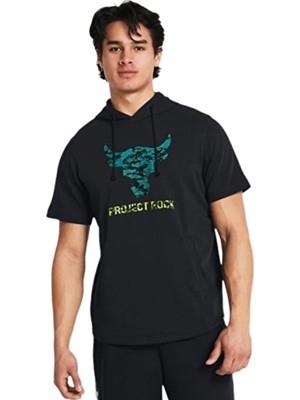 Under Armour Project Rock Terry Payoff Kısa Kollu Kapüşonlu Sweatshirt Siyah