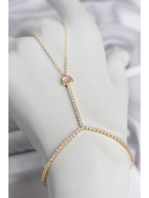 Sylar Gold Renk Pirinç Zirkon Taşlı Pembe Kalp Model Şahmeran