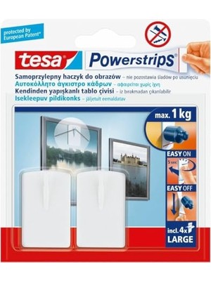 Larskas Powerstrips Çerçeve Askısı Kendinden Yapışkanlı, Çıkarılabilir, Beyaz