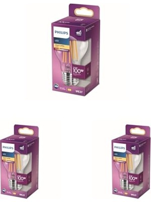 Larskas Philips LED Classic 100W A67 Filament Ampul, 2700 Sarı Işık, E27 Normal Duy, Dim Edilmez 3lü Paket