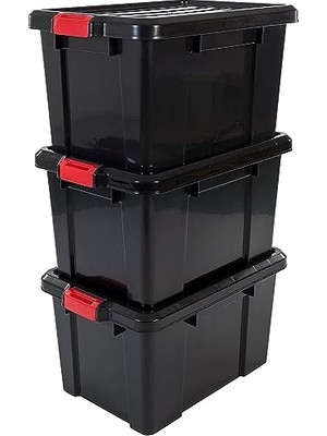 Larskas Irıs, 3'lü Set Saklama Kutuları 'power Box', SK-450, Geçmeli Kilitli, Plastik, Siyah, 50 L, 59 x 38,5 x 32 cm