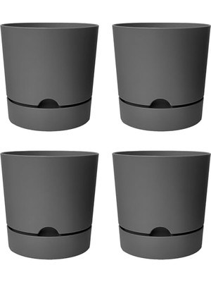 Larskas Begonya Saksı Tabaklı Drenajlı Mat Plastik Çiçek Saksısı (4 Adet, 9 Litre, 25CM, Gri)