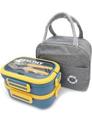 Larskas 304 Çelik Bölmeli Lunch Box Seti | Termal Çantalı, Bölmeli, Çatal Kaşıklı, Sızdırmaz Yemek Kabı Sarı-Yeşil