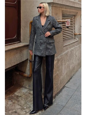 Swist Füme Kruvaze Düğme Kapama Sakallı Kadın Blazer Ceket