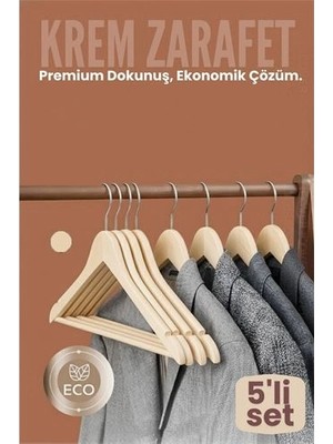 MiraLive 5'li Lüks Krem Elbise Ceket Askısı - Ergonomik & Kaymaz Plastik Askı Seti -  Ahşap Görünüml�