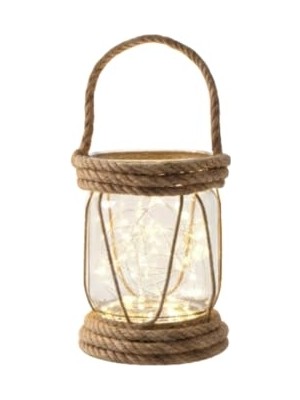 Larskas Dyrıs Rustik Halatlı Cam Fener, Pilli LED Işıklı Dekoratif Kavanoz Lamba, Bahçe ve Balkon Aydınlatması, 20X10 cm          [enerji Sınıfı A]