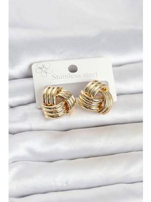 Nemere 316L Çelik Gold Renk Sarmal Model Kadın Küpe TJ-BKP11867