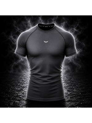 Noxra Compression Slim Fit Erkek Spor Tişört Fitness Antrenman Gym Koşu Performans Tişörtü Gri
