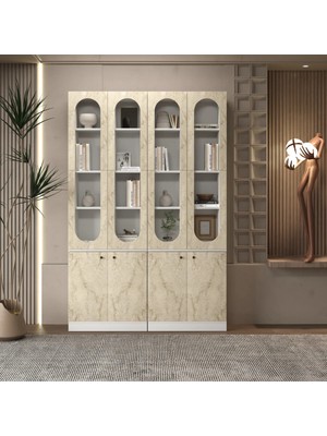 Klubeconcept Kubbe Modern Kemerli Kitaplık Ünitesi %100 Mdf | Metalik Detaylı