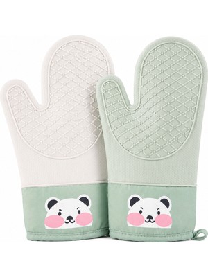 Aşkana En Çok Tercih Edilen Sevimli Panda Desenli Silikon Mutfak Eldiveni,28,5 Cm,ısıya Dayanıklı, Kaymaz, Su Geçirmez  Silikon Tutacak, Mutfak-Fırın Eldiveni