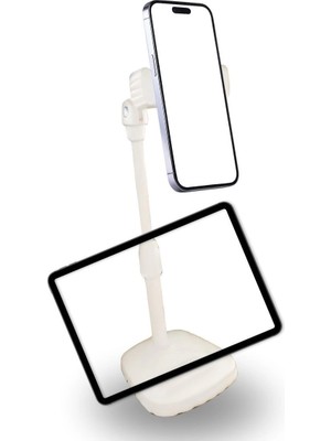 Marsilyan Masa Üstü Tablet ve Telefon Tutucu Plastik Aparat Beyaz Telefon Standı