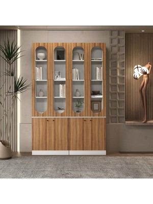 Klubeconcept Kubbe Kahverengi Modern Kemerli Kitaplık ve Dekoratif Raf Ünitesi