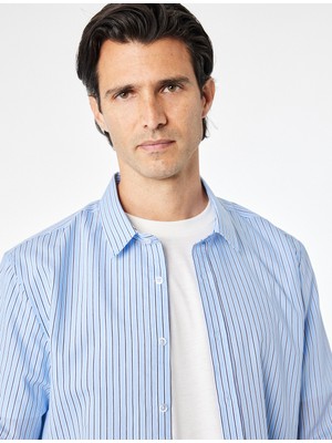 Koton Regular Fit Pamuklu Poplin Klasik Yaka Uzun Kollu Çizgili Gömlek