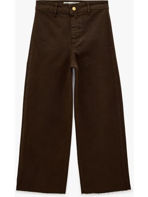 Koton Cepli Rahat Kalıp Kesik Paça Yüksek Bel  Jean Pantolon - Culoette Jean