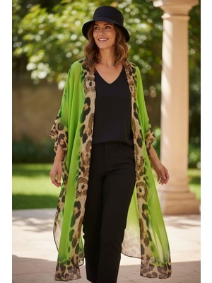 Hediyegeldi Zümrüt Leopar Taş Işlemeli Lüks Kimono