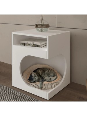 Klubeconcept Calmcorner Modern Evcil Hayvan Evi ve Yan Sehpa %100 Mdf | Mat Beyaz