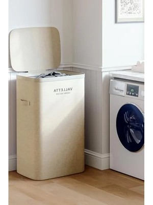 Larskas Valletta Paloma 60L Tek Yıkanabilir Bölmeli Katlanabilir Kumaş Kirli Çamaşır Sepeti Cappuccino Beige