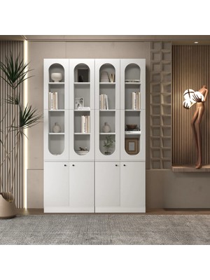 Klubeconcept Kubbe Kemer Formlu Dekoratif Kitaplık ve Vitrin Ünitesi 140X210 | Beyaz