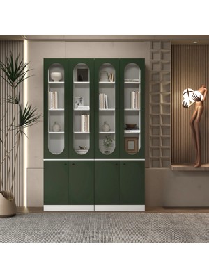 Klubeconcept Kubbe Yeşil Renk Kemer Formlu Vitrin ve Kitaplık Ünitesi